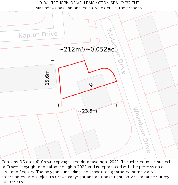 9, WHITETHORN DRIVE, LEAMINGTON SPA, CV32 7UT: Plot and title map