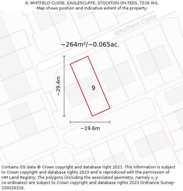 9, WHITFIELD CLOSE, EAGLESCLIFFE, STOCKTON-ON-TEES, TS16 0HL: Plot and title map
