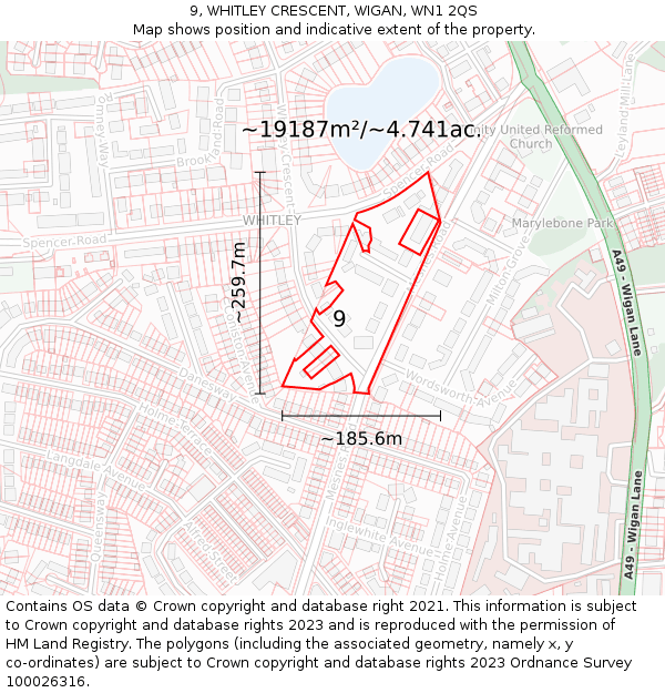9, WHITLEY CRESCENT, WIGAN, WN1 2QS: Plot and title map