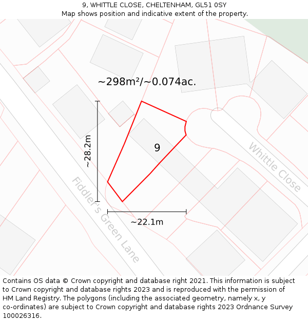 9, WHITTLE CLOSE, CHELTENHAM, GL51 0SY: Plot and title map