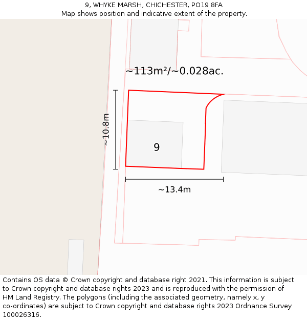 9, WHYKE MARSH, CHICHESTER, PO19 8FA: Plot and title map