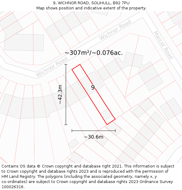9, WICHNOR ROAD, SOLIHULL, B92 7PU: Plot and title map