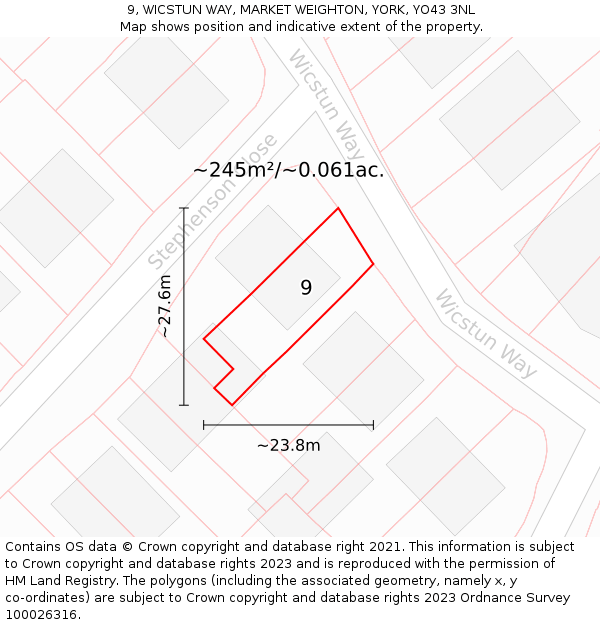 9, WICSTUN WAY, MARKET WEIGHTON, YORK, YO43 3NL: Plot and title map