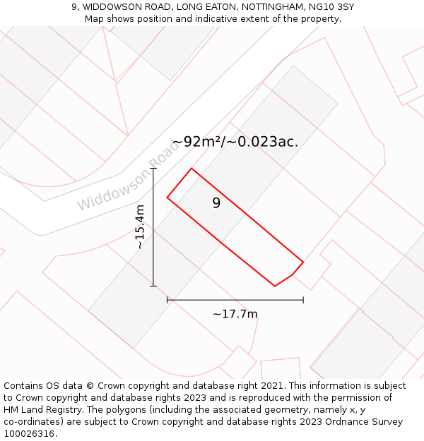 9, WIDDOWSON ROAD, LONG EATON, NOTTINGHAM, NG10 3SY: Plot and title map