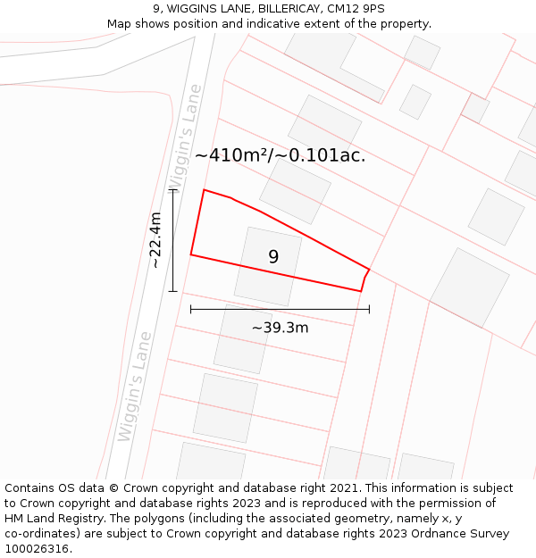 9, WIGGINS LANE, BILLERICAY, CM12 9PS: Plot and title map