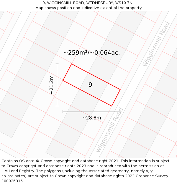 9, WIGGINSMILL ROAD, WEDNESBURY, WS10 7NH: Plot and title map