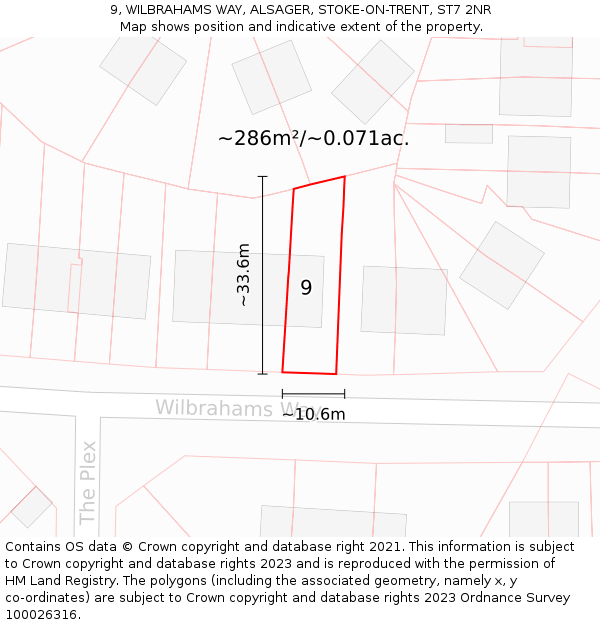 9, WILBRAHAMS WAY, ALSAGER, STOKE-ON-TRENT, ST7 2NR: Plot and title map