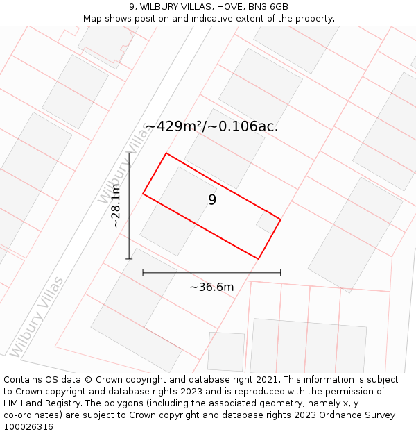 9, WILBURY VILLAS, HOVE, BN3 6GB: Plot and title map