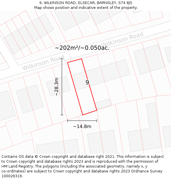 9, WILKINSON ROAD, ELSECAR, BARNSLEY, S74 8JS: Plot and title map