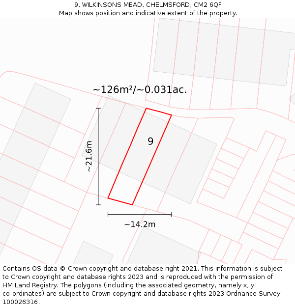 9, WILKINSONS MEAD, CHELMSFORD, CM2 6QF: Plot and title map