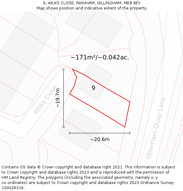 9, WILKS CLOSE, RAINHAM, GILLINGHAM, ME8 8EY: Plot and title map