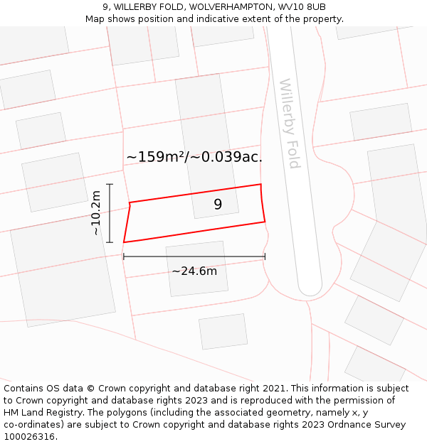 9, WILLERBY FOLD, WOLVERHAMPTON, WV10 8UB: Plot and title map