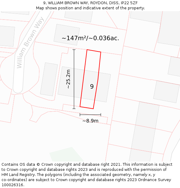 9, WILLIAM BROWN WAY, ROYDON, DISS, IP22 5ZF: Plot and title map