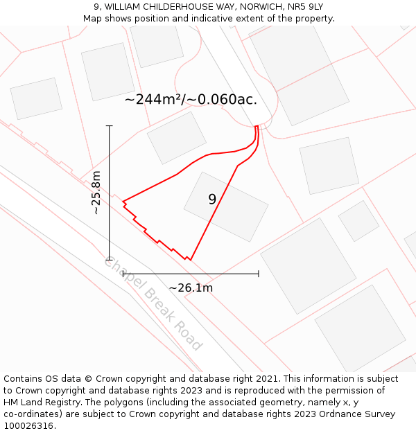 9, WILLIAM CHILDERHOUSE WAY, NORWICH, NR5 9LY: Plot and title map