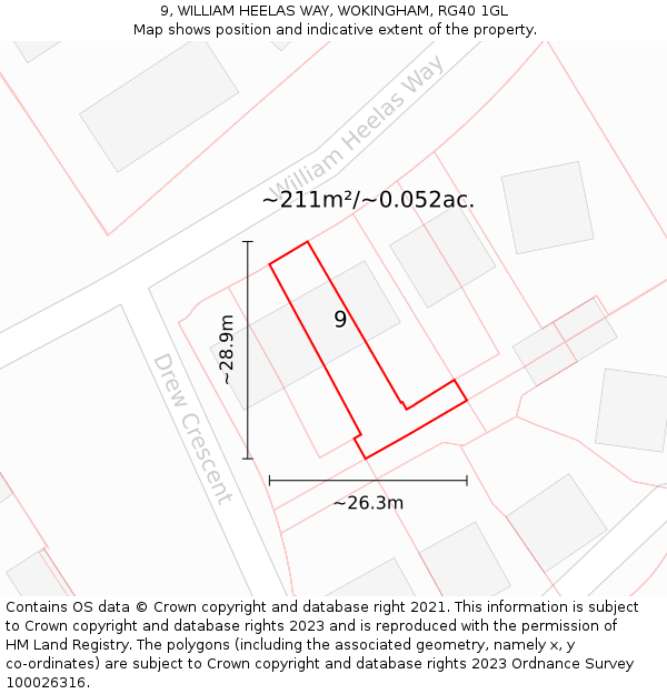 9, WILLIAM HEELAS WAY, WOKINGHAM, RG40 1GL: Plot and title map