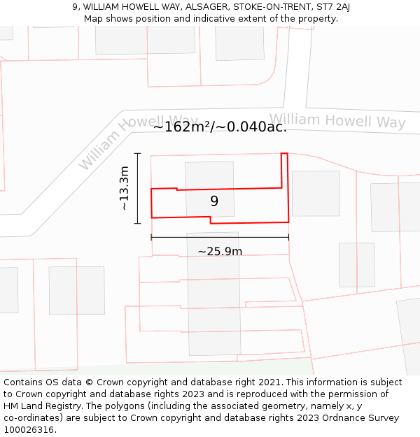 9, WILLIAM HOWELL WAY, ALSAGER, STOKE-ON-TRENT, ST7 2AJ: Plot and title map