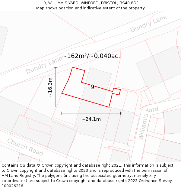 9, WILLIAM'S YARD, WINFORD, BRISTOL, BS40 8DF: Plot and title map