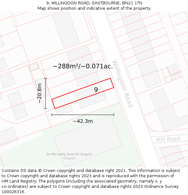 9, WILLINGDON ROAD, EASTBOURNE, BN21 1TN: Plot and title map
