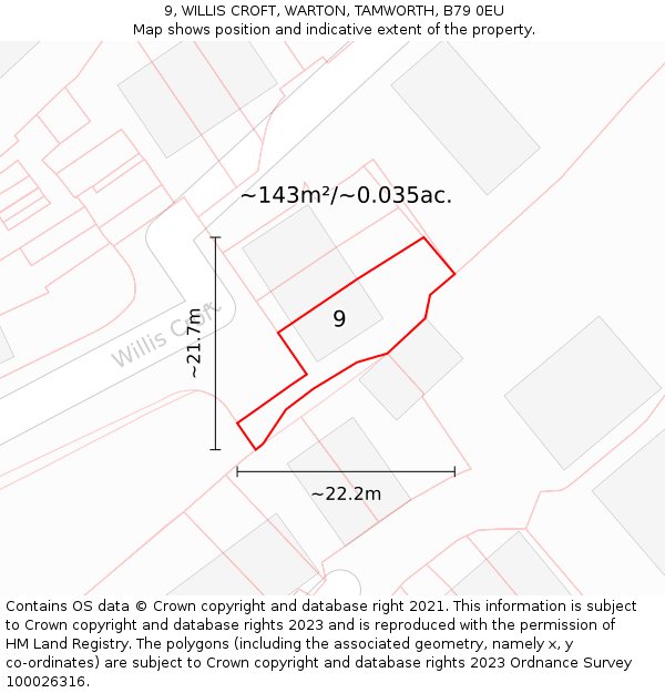 9, WILLIS CROFT, WARTON, TAMWORTH, B79 0EU: Plot and title map