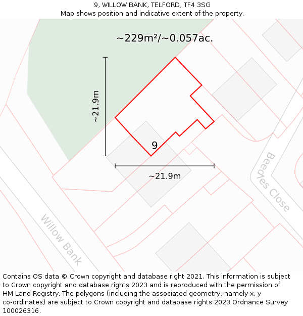 9, WILLOW BANK, TELFORD, TF4 3SG: Plot and title map