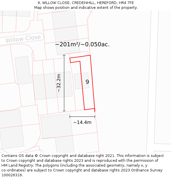 9, WILLOW CLOSE, CREDENHILL, HEREFORD, HR4 7FE: Plot and title map