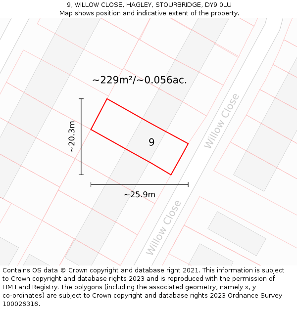9, WILLOW CLOSE, HAGLEY, STOURBRIDGE, DY9 0LU: Plot and title map