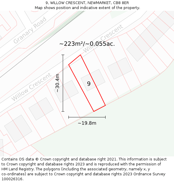 9, WILLOW CRESCENT, NEWMARKET, CB8 8ER: Plot and title map