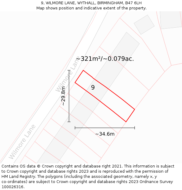 9, WILMORE LANE, WYTHALL, BIRMINGHAM, B47 6LH: Plot and title map