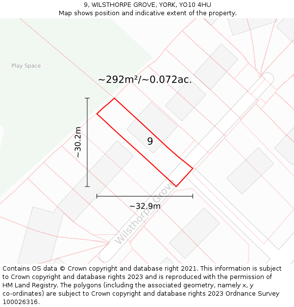 9, WILSTHORPE GROVE, YORK, YO10 4HU: Plot and title map