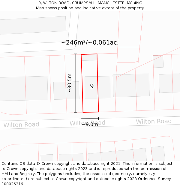 9, WILTON ROAD, CRUMPSALL, MANCHESTER, M8 4NG: Plot and title map