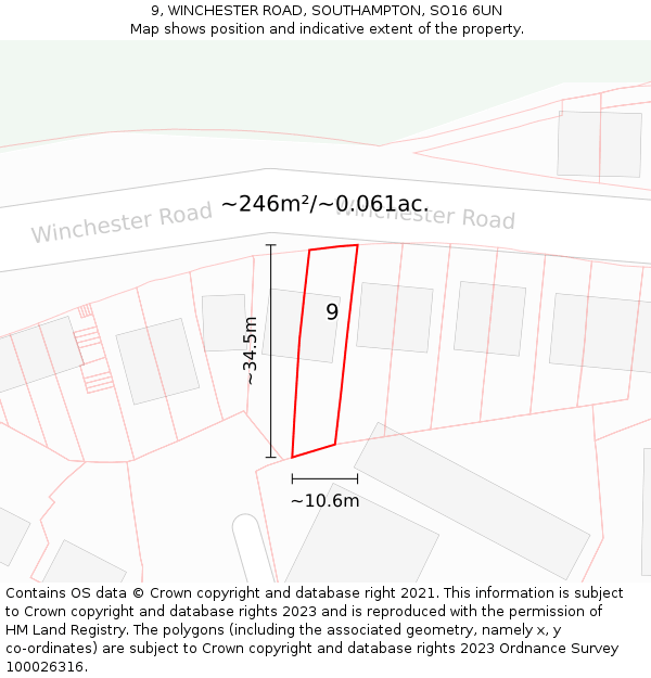 9, WINCHESTER ROAD, SOUTHAMPTON, SO16 6UN: Plot and title map