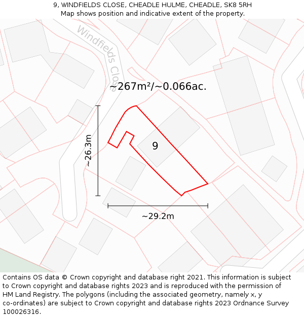 9, WINDFIELDS CLOSE, CHEADLE HULME, CHEADLE, SK8 5RH: Plot and title map