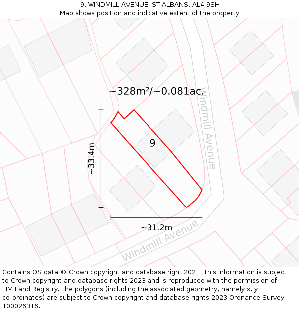 9, WINDMILL AVENUE, ST ALBANS, AL4 9SH: Plot and title map