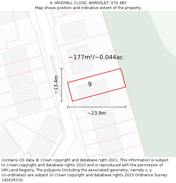 9, WINDMILL CLOSE, BARNSLEY, S70 4BY: Plot and title map