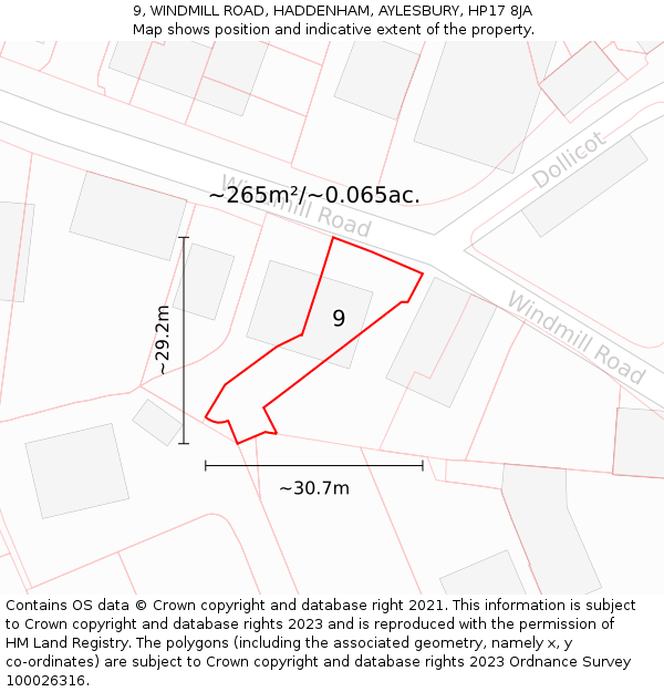 9, WINDMILL ROAD, HADDENHAM, AYLESBURY, HP17 8JA: Plot and title map