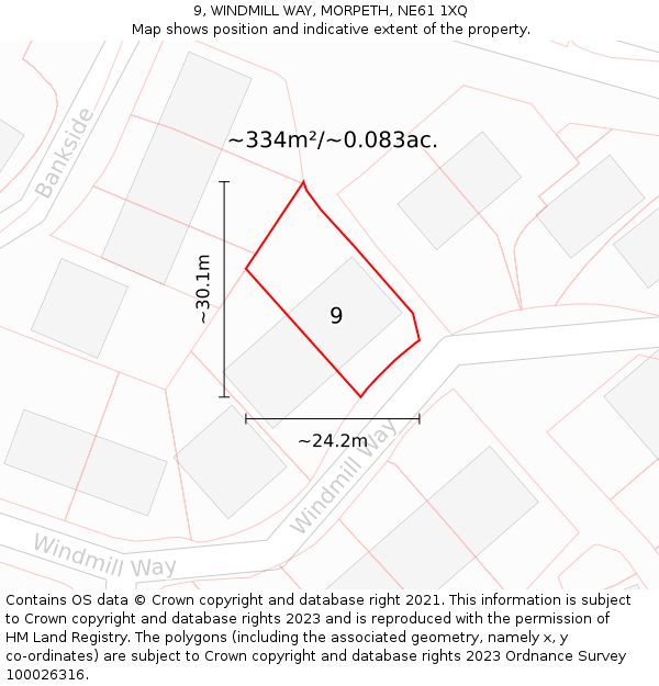 9, WINDMILL WAY, MORPETH, NE61 1XQ: Plot and title map