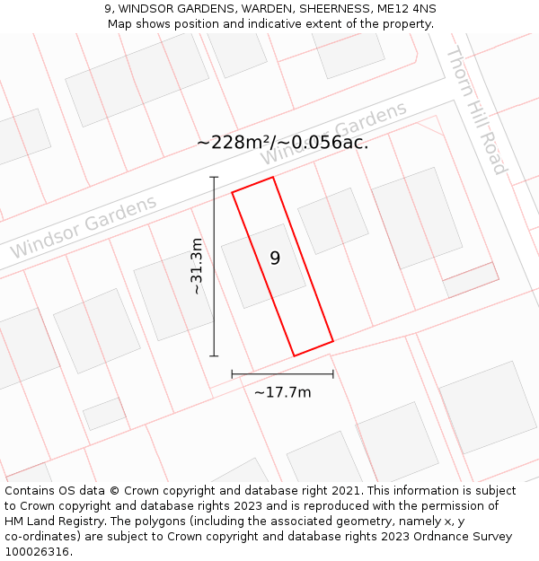 9, WINDSOR GARDENS, WARDEN, SHEERNESS, ME12 4NS: Plot and title map