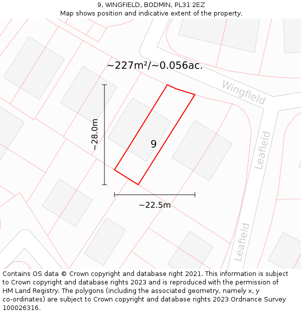 9, WINGFIELD, BODMIN, PL31 2EZ: Plot and title map