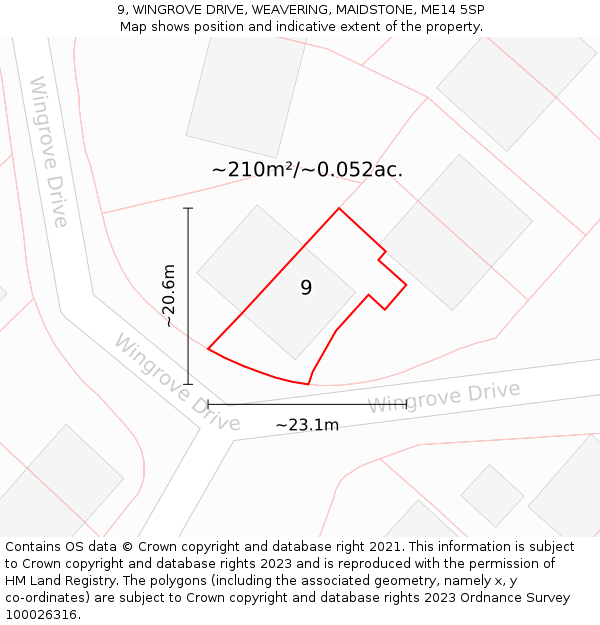 9, WINGROVE DRIVE, WEAVERING, MAIDSTONE, ME14 5SP: Plot and title map
