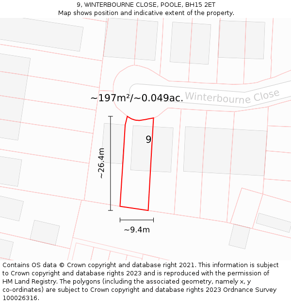 9, WINTERBOURNE CLOSE, POOLE, BH15 2ET: Plot and title map