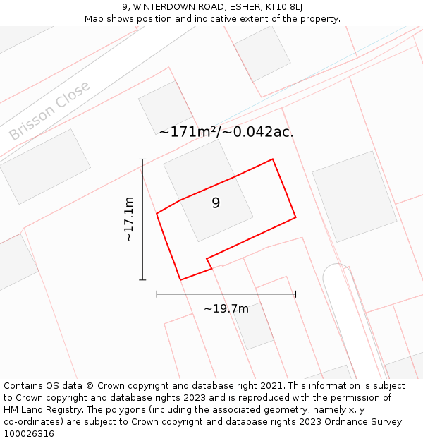 9, WINTERDOWN ROAD, ESHER, KT10 8LJ: Plot and title map