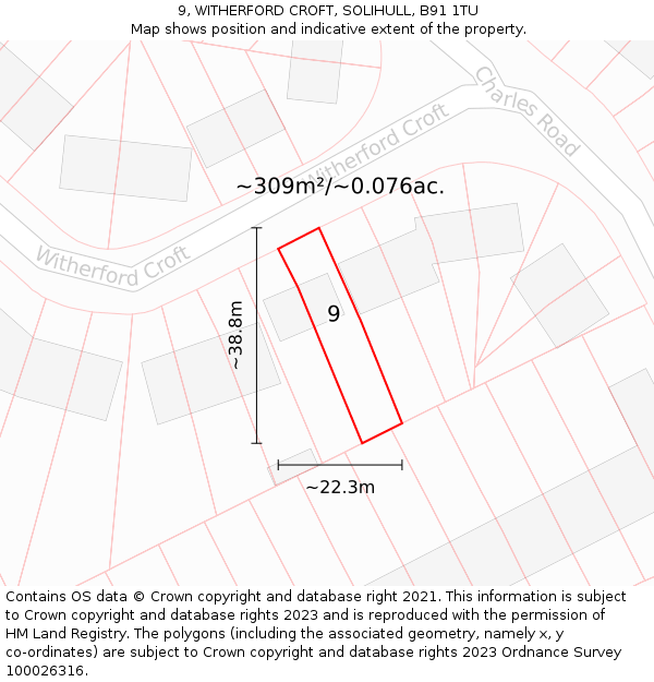 9, WITHERFORD CROFT, SOLIHULL, B91 1TU: Plot and title map