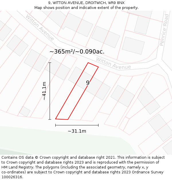 9, WITTON AVENUE, DROITWICH, WR9 8NX: Plot and title map