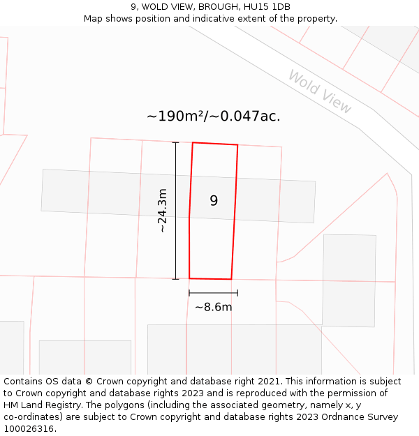 9, WOLD VIEW, BROUGH, HU15 1DB: Plot and title map