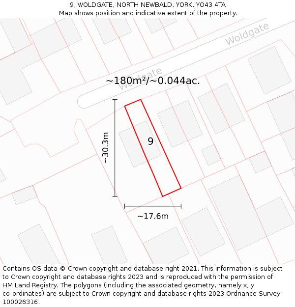 9, WOLDGATE, NORTH NEWBALD, YORK, YO43 4TA: Plot and title map