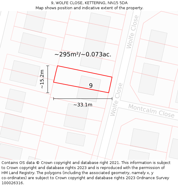9, WOLFE CLOSE, KETTERING, NN15 5DA: Plot and title map