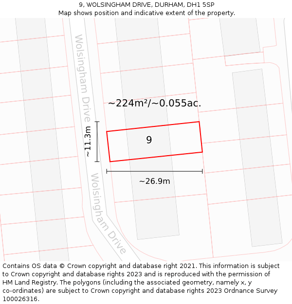 9, WOLSINGHAM DRIVE, DURHAM, DH1 5SP: Plot and title map