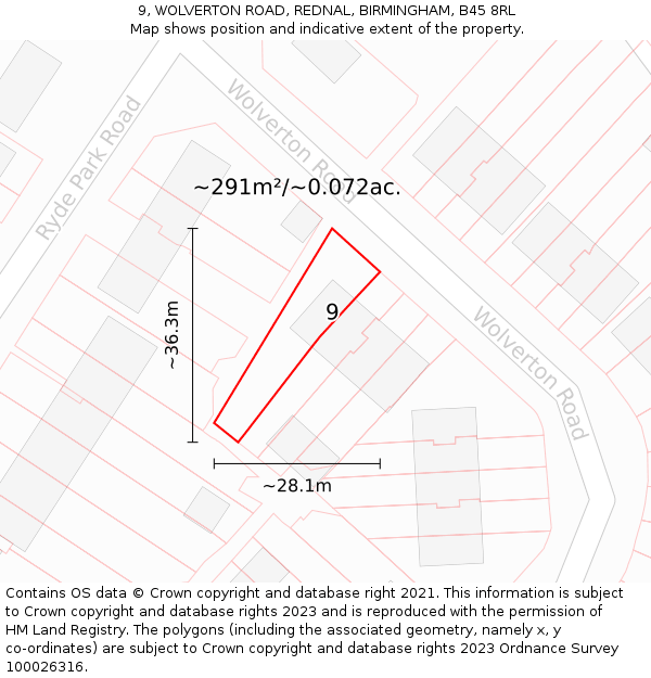 9, WOLVERTON ROAD, REDNAL, BIRMINGHAM, B45 8RL: Plot and title map