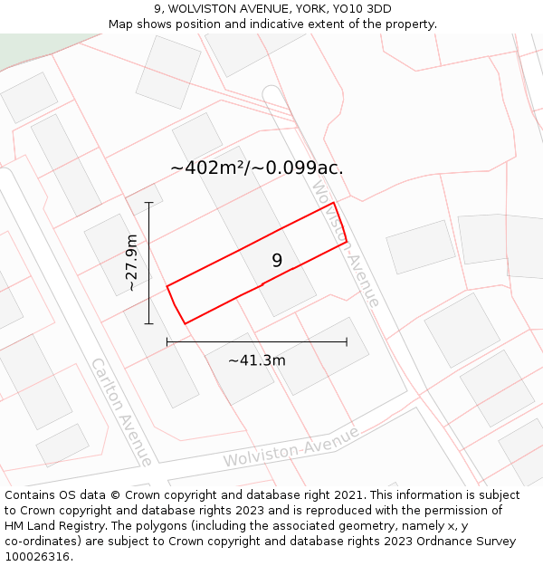 9, WOLVISTON AVENUE, YORK, YO10 3DD: Plot and title map