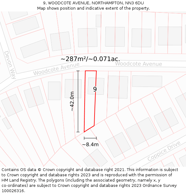 9, WOODCOTE AVENUE, NORTHAMPTON, NN3 6DU: Plot and title map